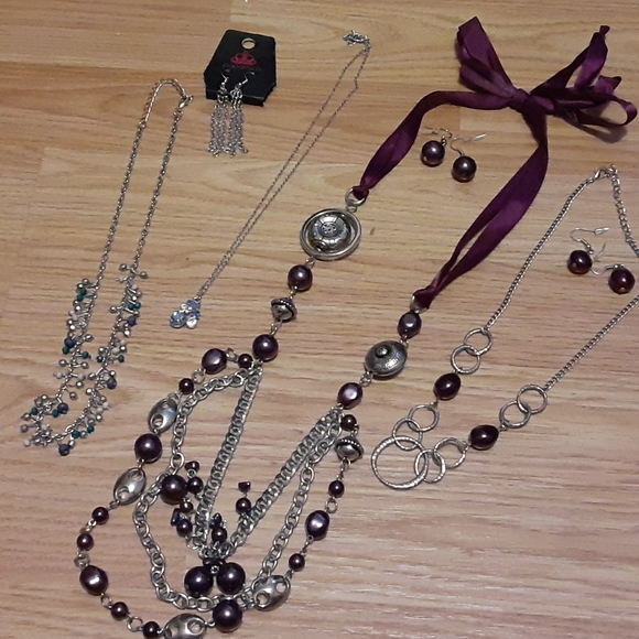 4 necklaces, 3 pair earrings